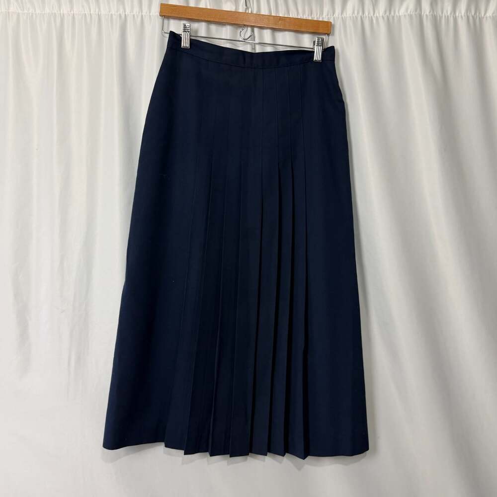 Vintage Michele Navy Blue Knife Pleat Midi A-Line Skirt No Size Tags